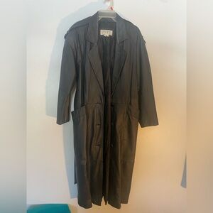 Vintage COmint ladies black long  leather coat S